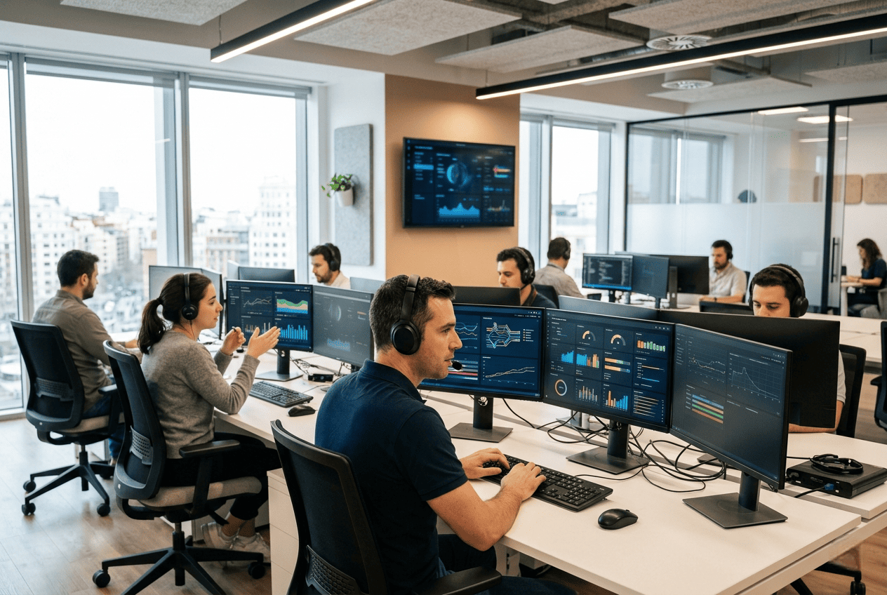 Equipo de soporte informático gestionando un Service Desk para empresas