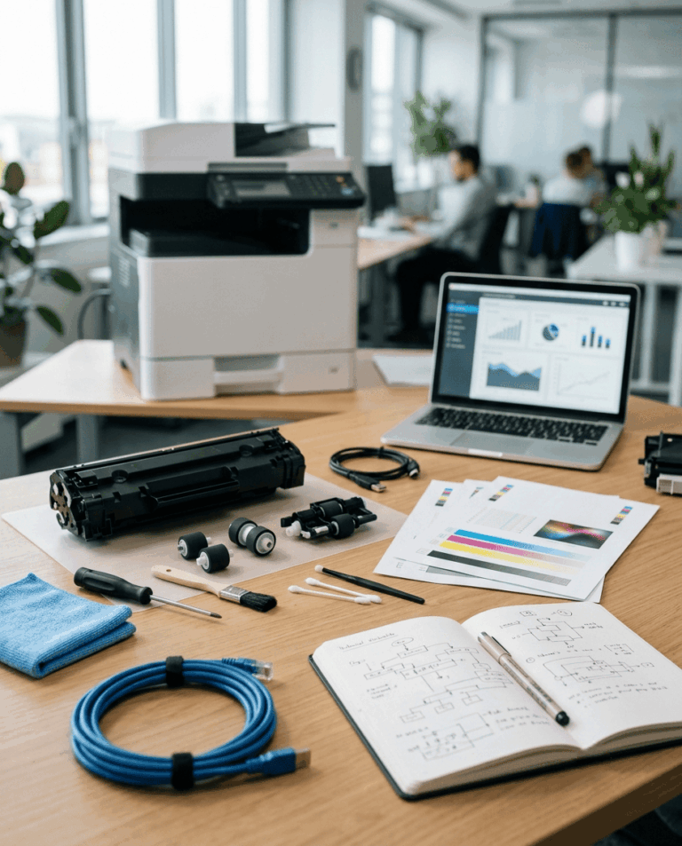 Herramientas y componentes para mantenimiento de impresoras empresariales