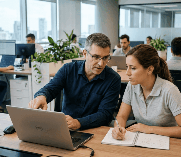 Consultor IT externo colaborando con una empresa para reforzar la gestión informática.