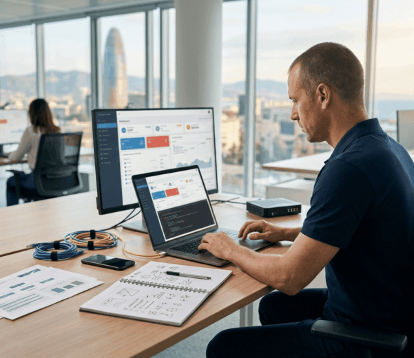 Técnico realizando mantenimiento web para una empresa en Barcelona